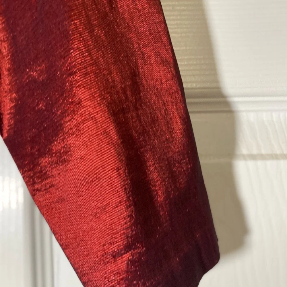Alex Evenings Metallic Portrait Collar Long Sleeve Dress in Rich Burgundy - Picture 7 of 16